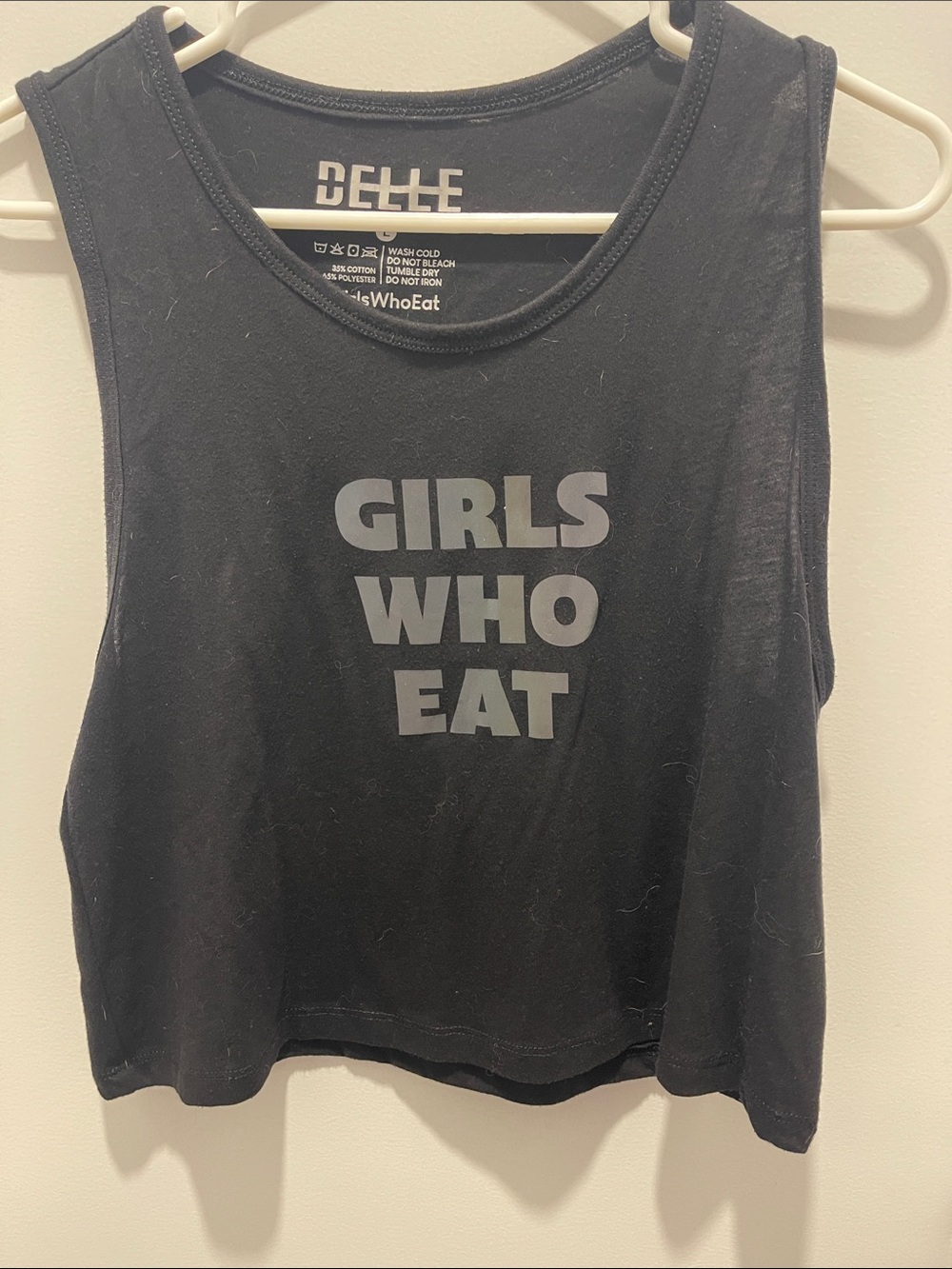 Dell Black Crop Tank with Gray 'GIRLS WHO EAT' Print